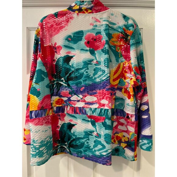 Erin London Bright Floral Glossy Zip Up Fitted Vintage‎ Y2K Size XXL - Picture 4 of 9